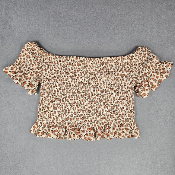 Pie In The Sky Crop Top‎ Shirt Womens XL Floral Smocked Off Shoulder Ruffle Boho - Picture 7 of 9